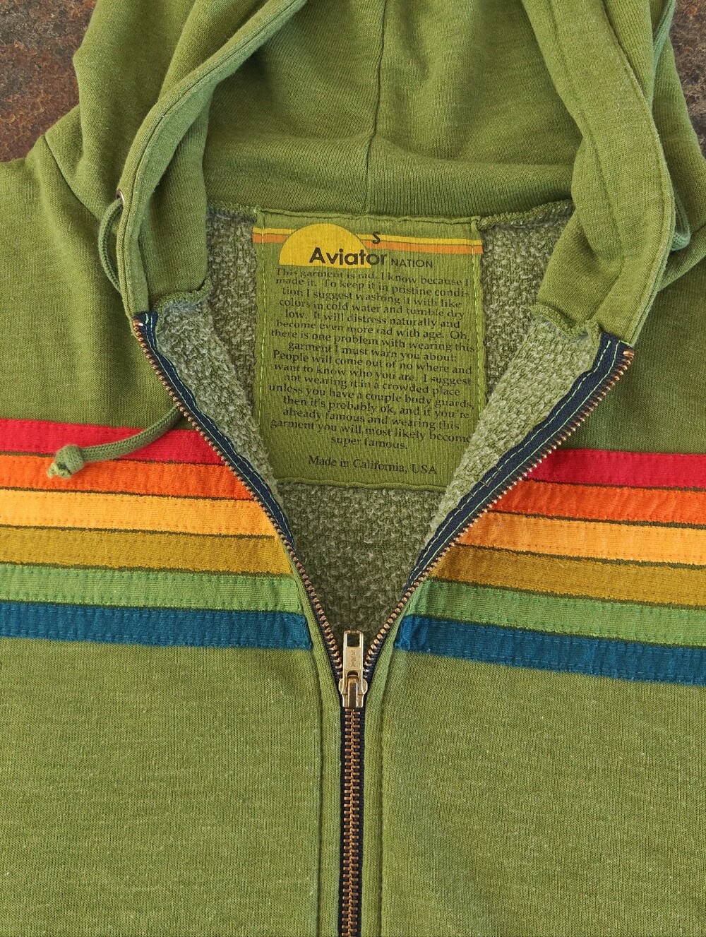 Aviator Nation Size S 5 Stripe Zip-Up Hoodie Unisex - Picture 10 of 12